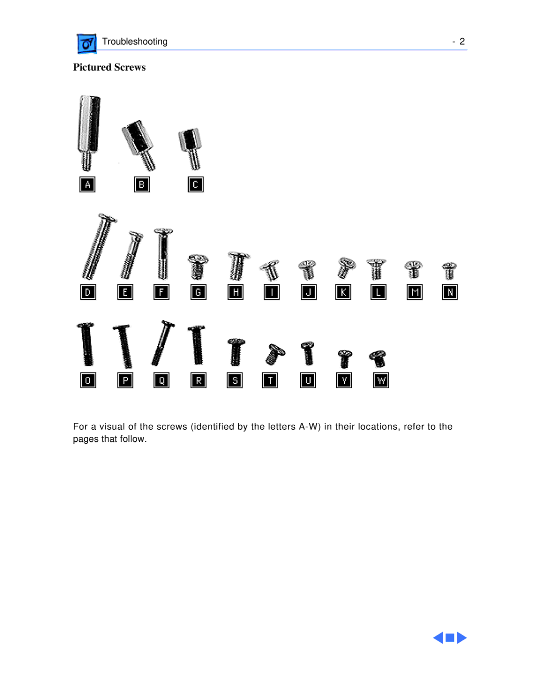 Apple 1400C/117, 1400CS/117, 1400CS/166, 1400CS/133, 1400C/166, 1400C/133 manual Pictured Screws 