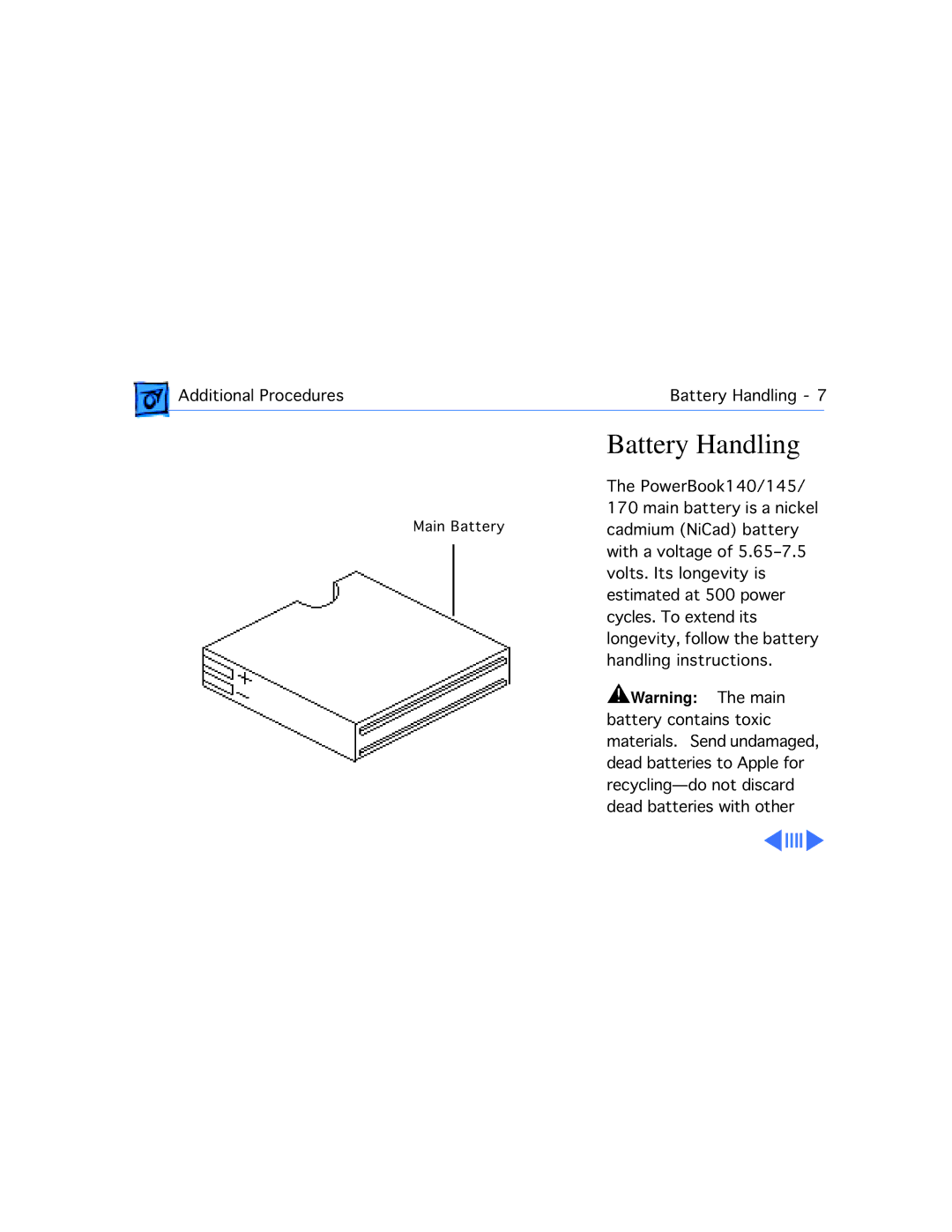 Apple 170, 145B manual Battery Handling 