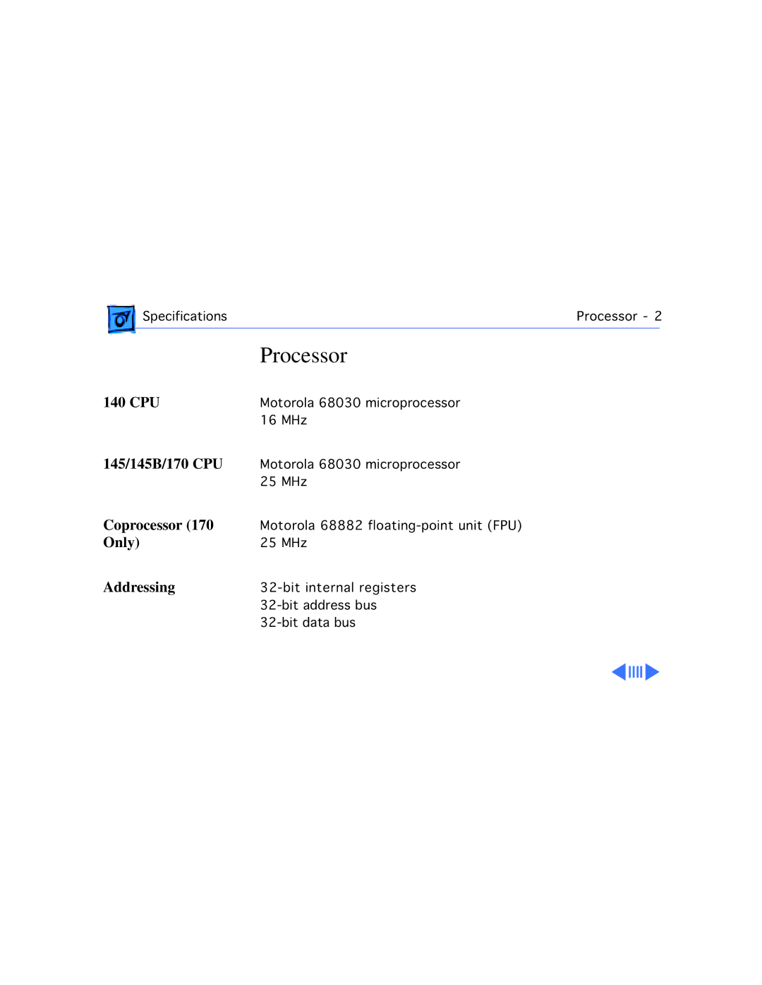 Apple 145B, 170 manual Processor 