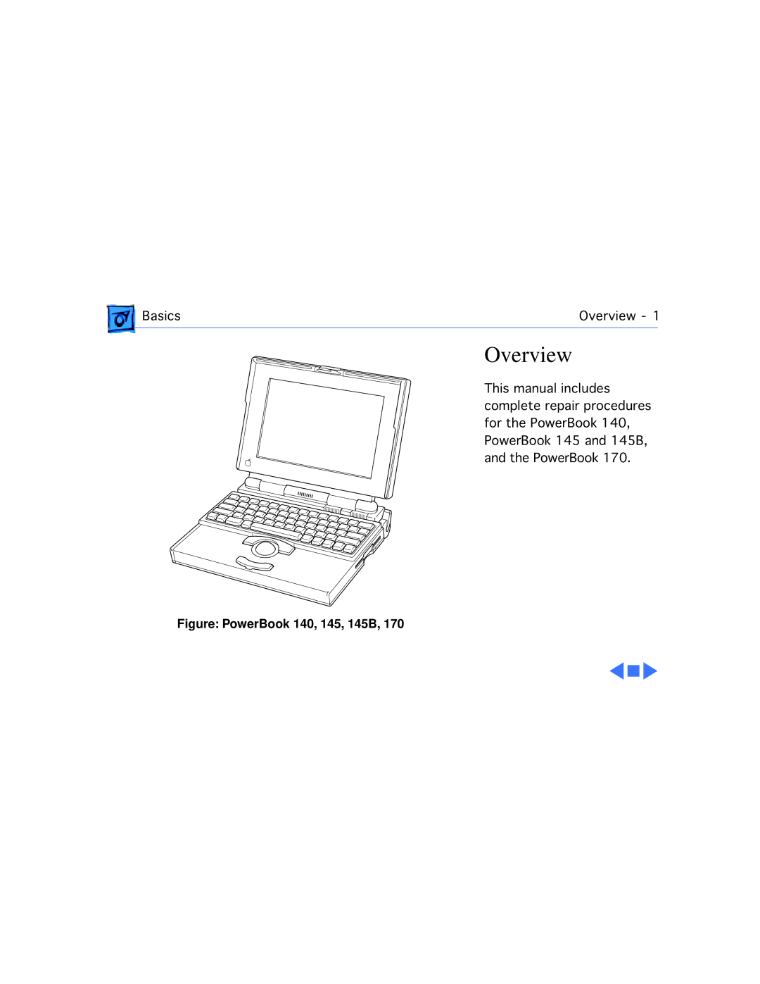 Apple 170 manual Overview, Figure PowerBook 140, 145, 145B 