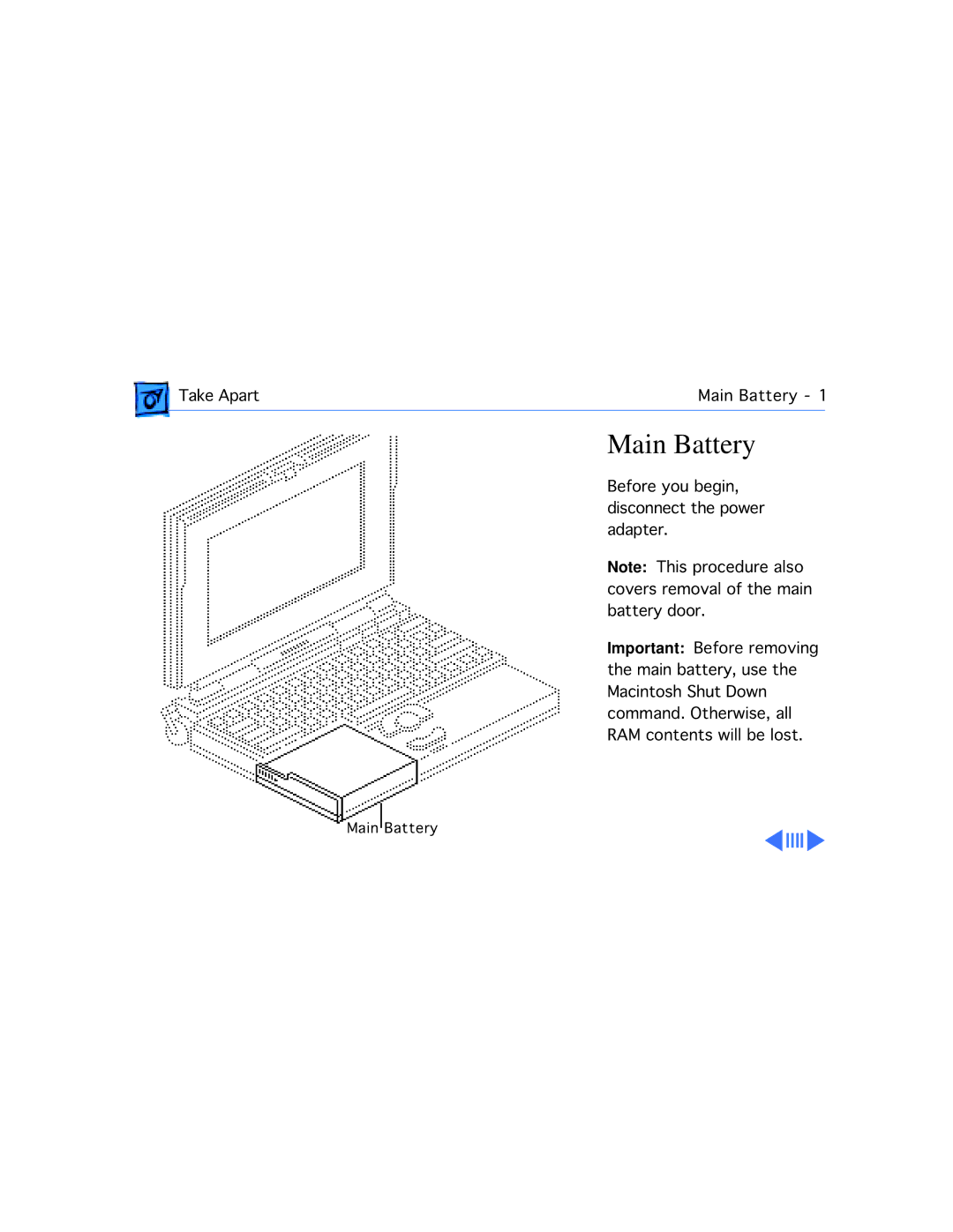 Apple 170, 145B manual Main Battery 