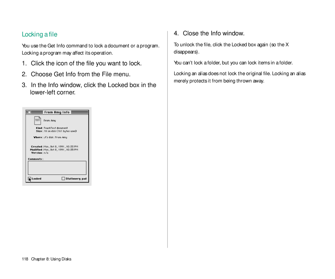 Apple 145 manual Locking a file 