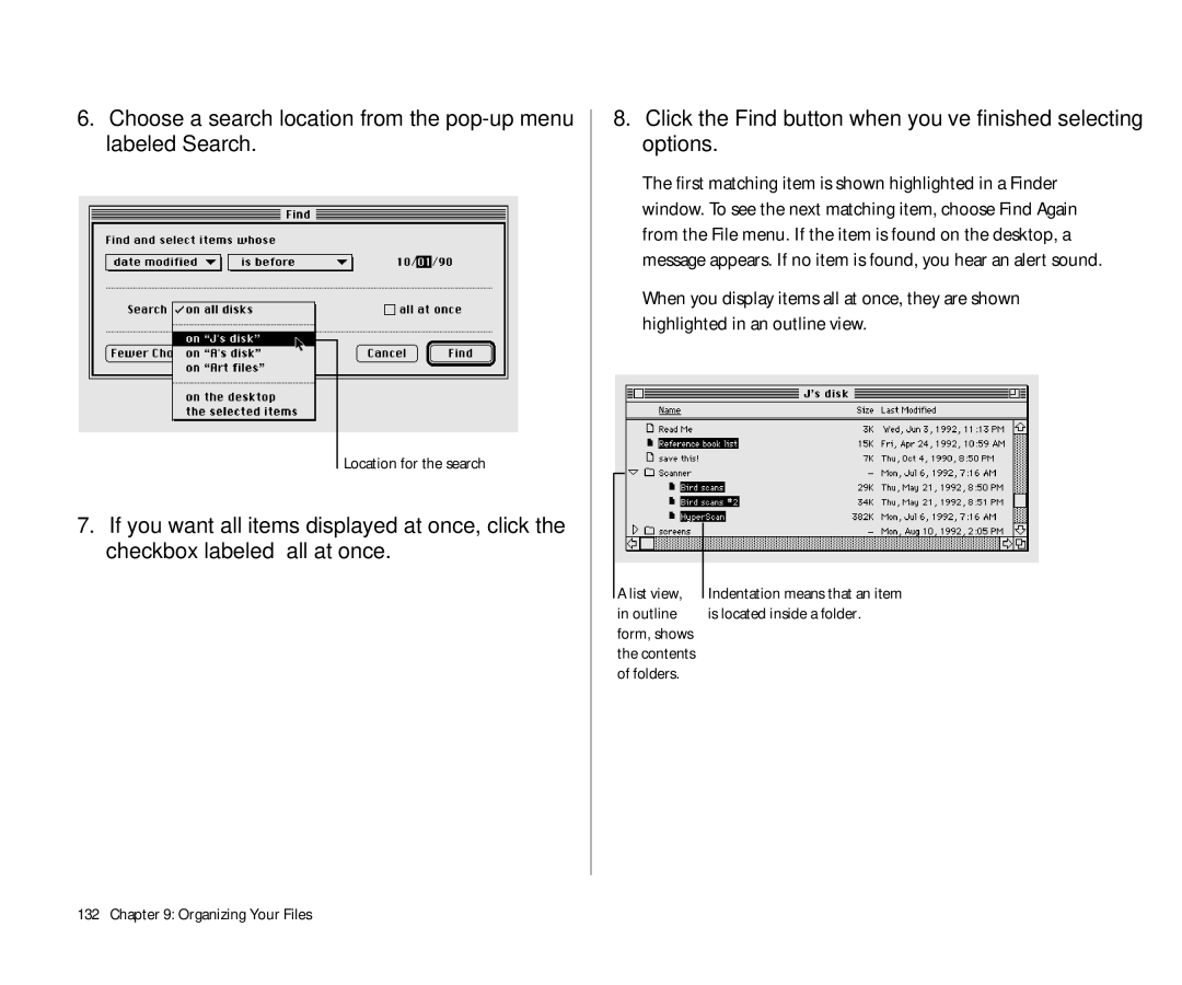 Apple 145 manual Location for the search, Folders Organizing Your Files 