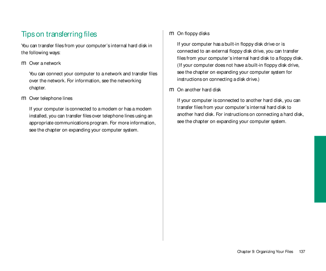 Apple 145 manual Tips on transferring files, On floppy disks, On another hard disk 