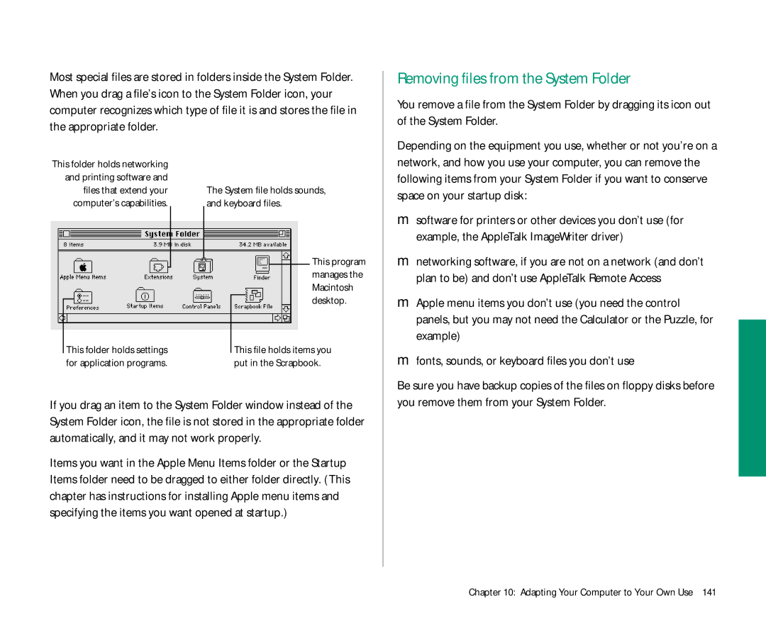 Apple 145 manual Removing files from the System Folder 