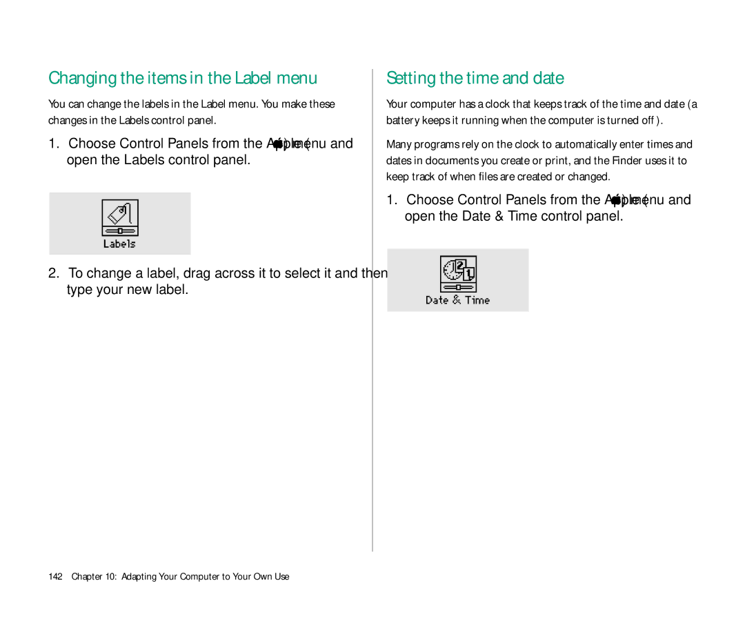 Apple 145 manual Setting the time and date, Changing the items in the Label menu 