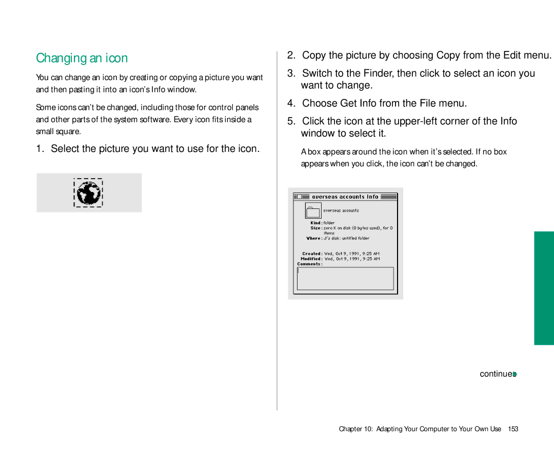 Apple 145 manual Changing an icon, Select the picture you want to use for the icon 