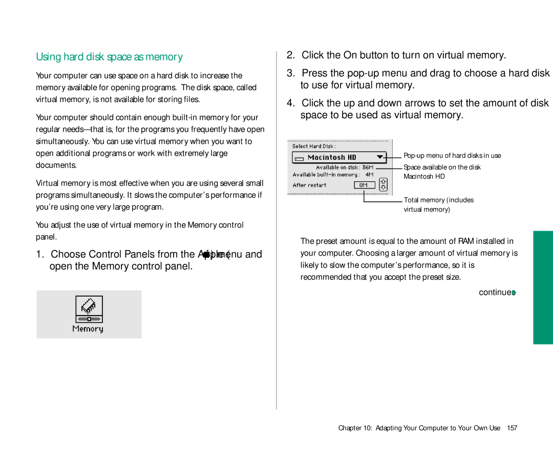 Apple 145 manual Using hard disk space as memory 