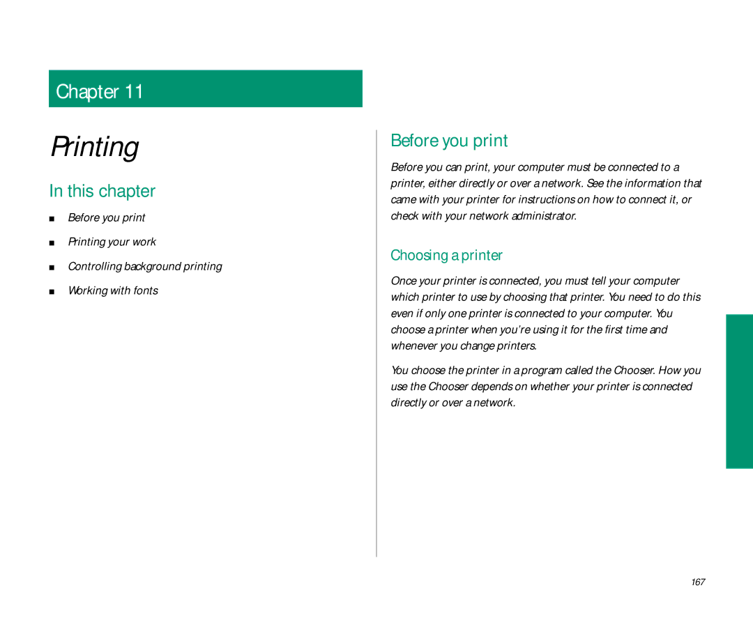 Apple 145 manual Before you print, Choosing a printer, 167 