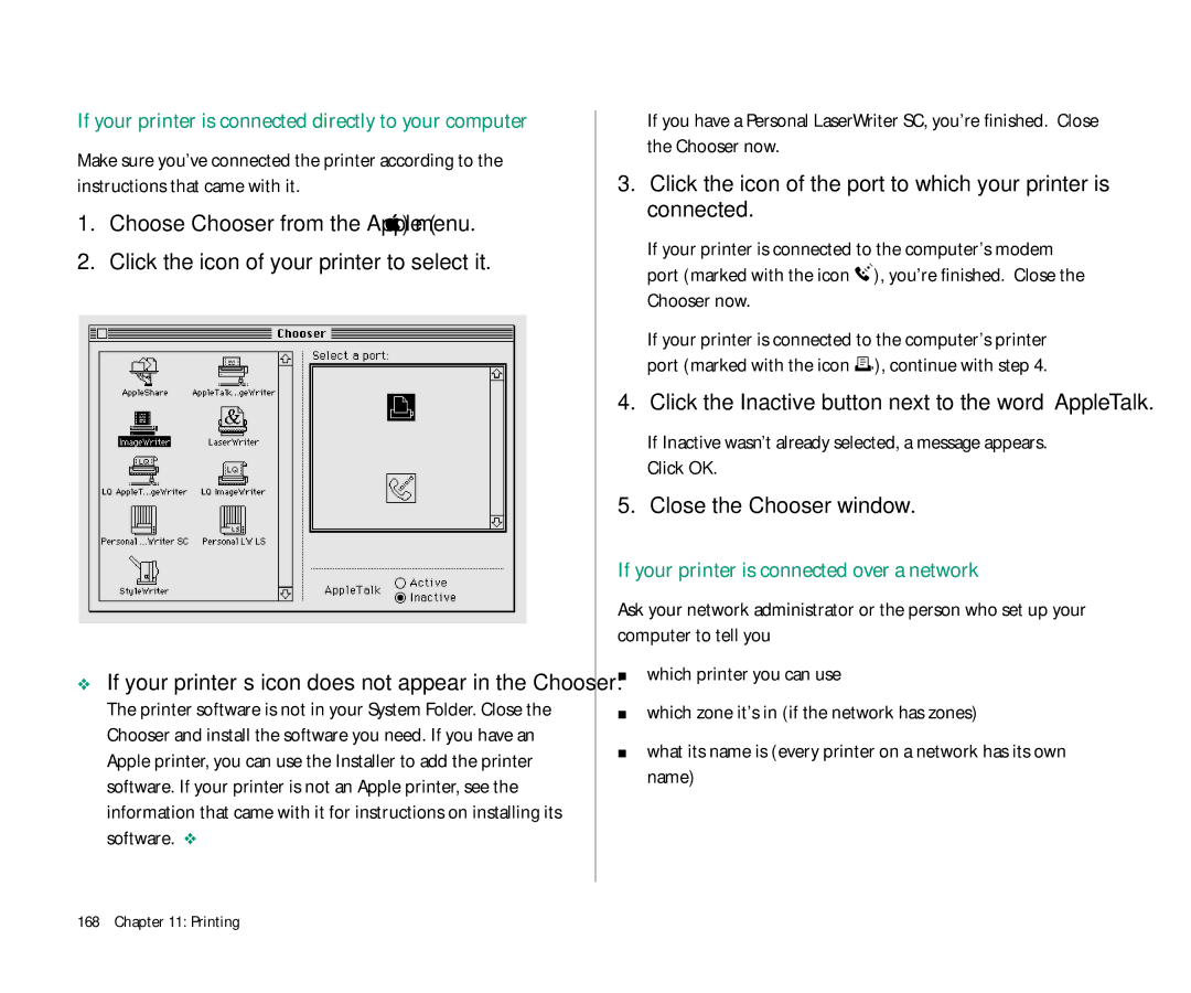 Apple 145 If your printer is connected directly to your computer, If your printer is connected over a network, Printing 