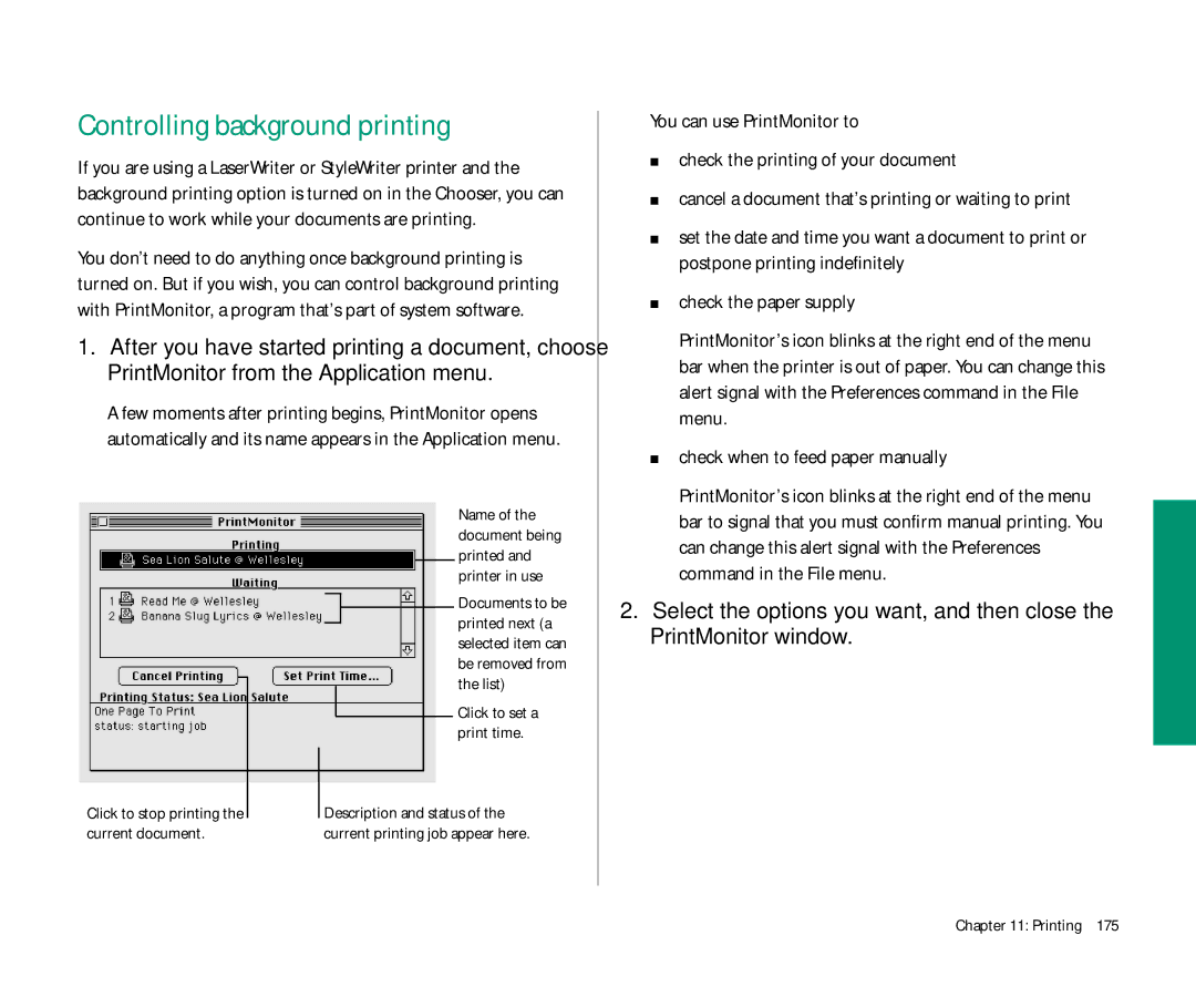 Apple 145 manual Controlling background printing, Click to stop printing, Current document 