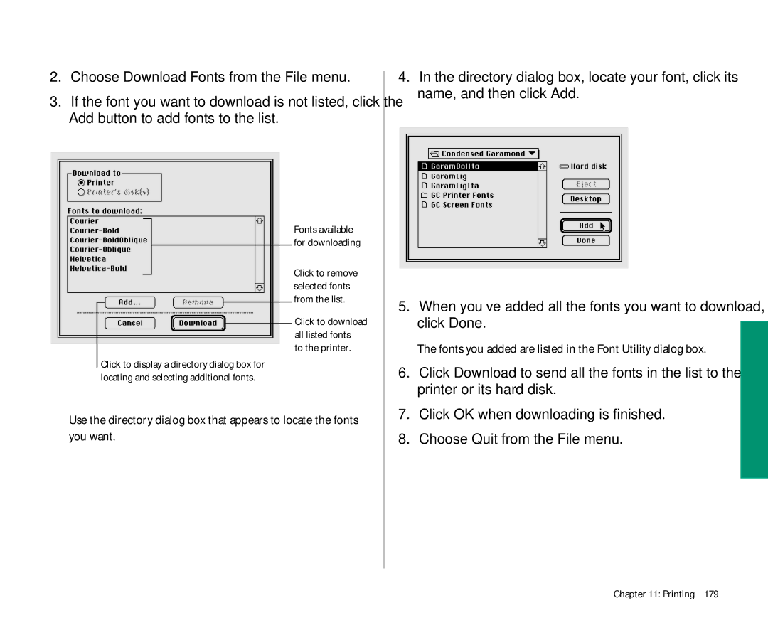 Apple 145 manual Choose Download Fonts from the File menu, Fonts you added are listed in the Font Utility dialog box 