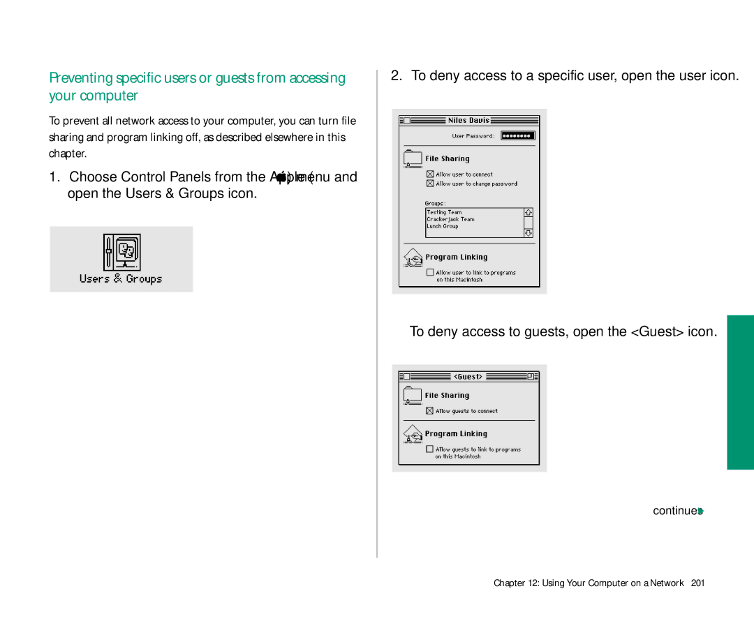 Apple 145 manual To deny access to guests, open the Guest icon 