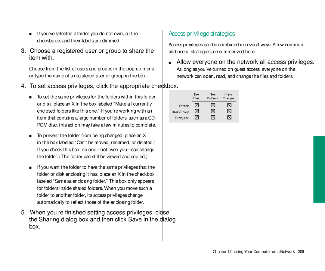 Apple 145 manual Access privilege strategies, Choose a registered user or group to share the item with 