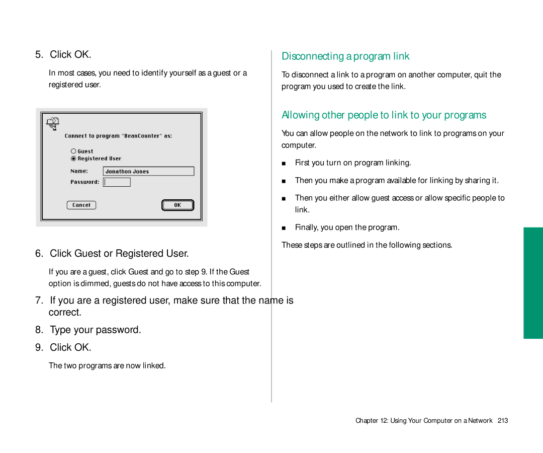 Apple 145 manual Disconnecting a program link, Allowing other people to link to your programs, Two programs are now linked 
