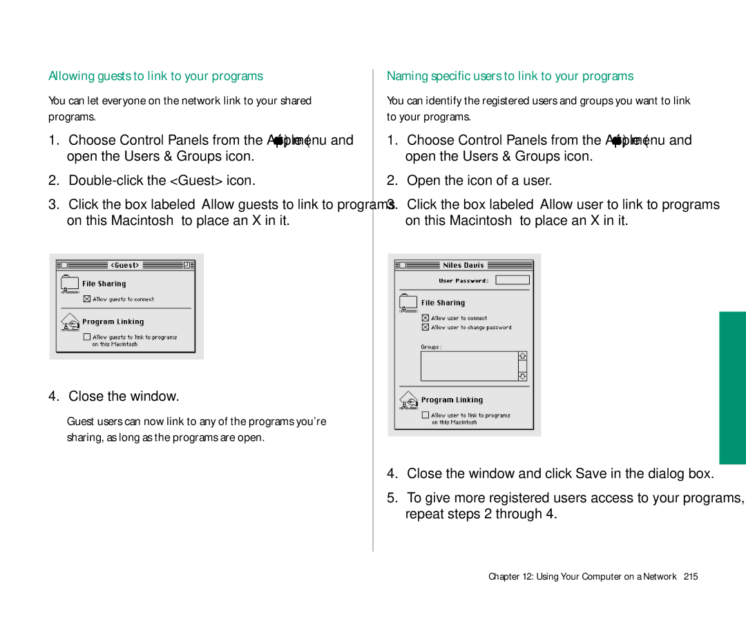 Apple 145 manual Allowing guests to link to your programs, Naming specific users to link to your programs 