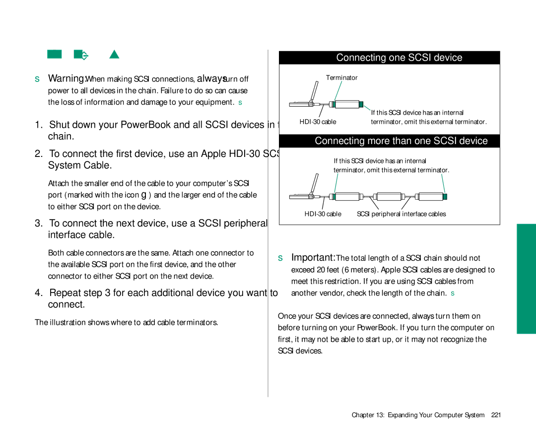 Apple 145 manual Connecting cables, Repeat for each additional device you want to connect, Terminator, HDI-30 cable 