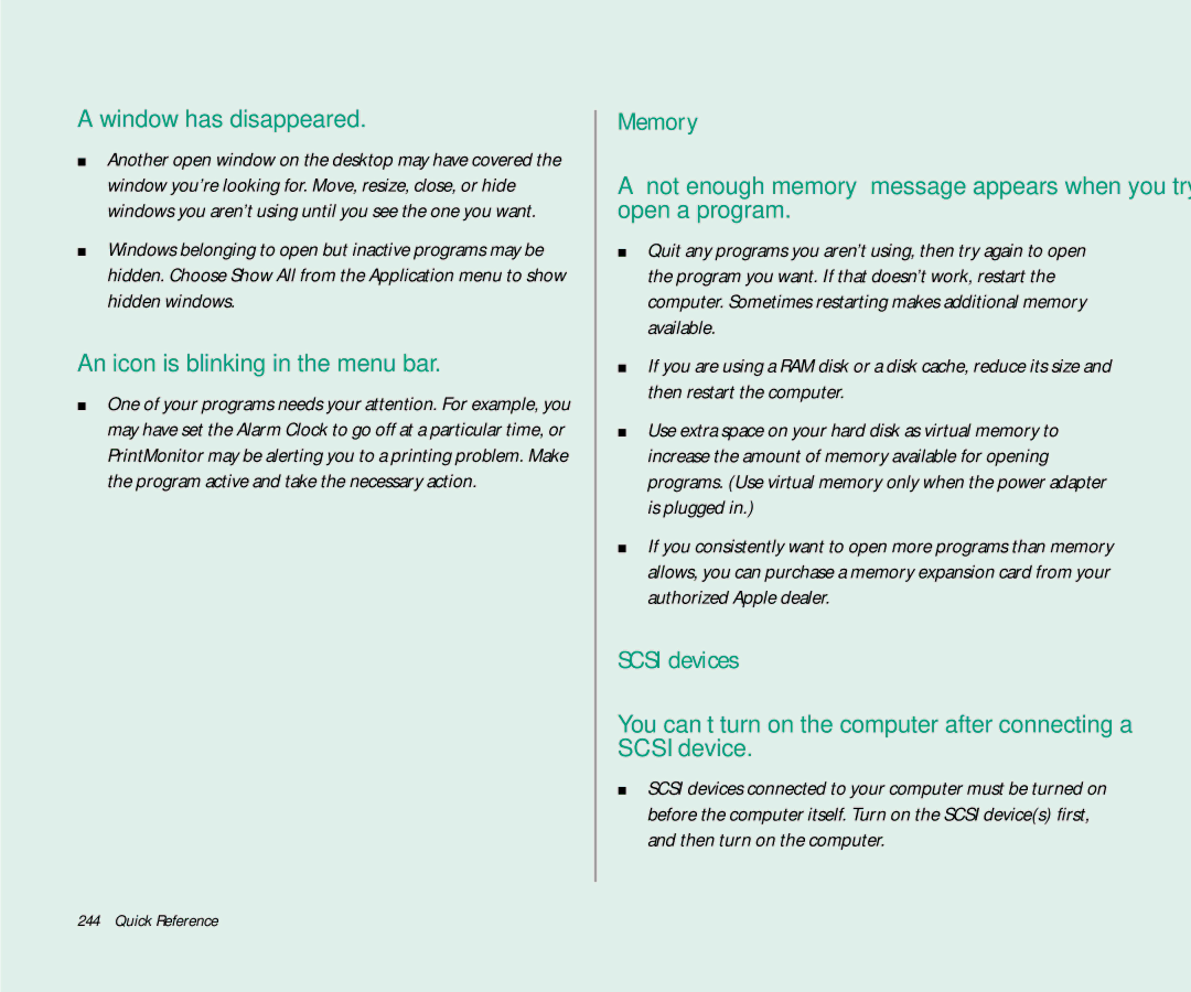 Apple 145 manual Memory, Scsi devices 