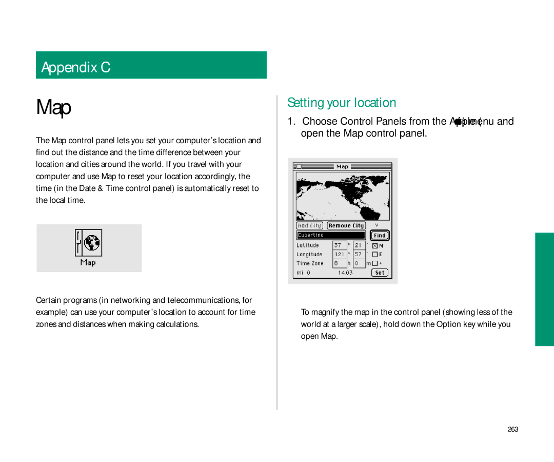 Apple 145 manual Setting your location, 263 