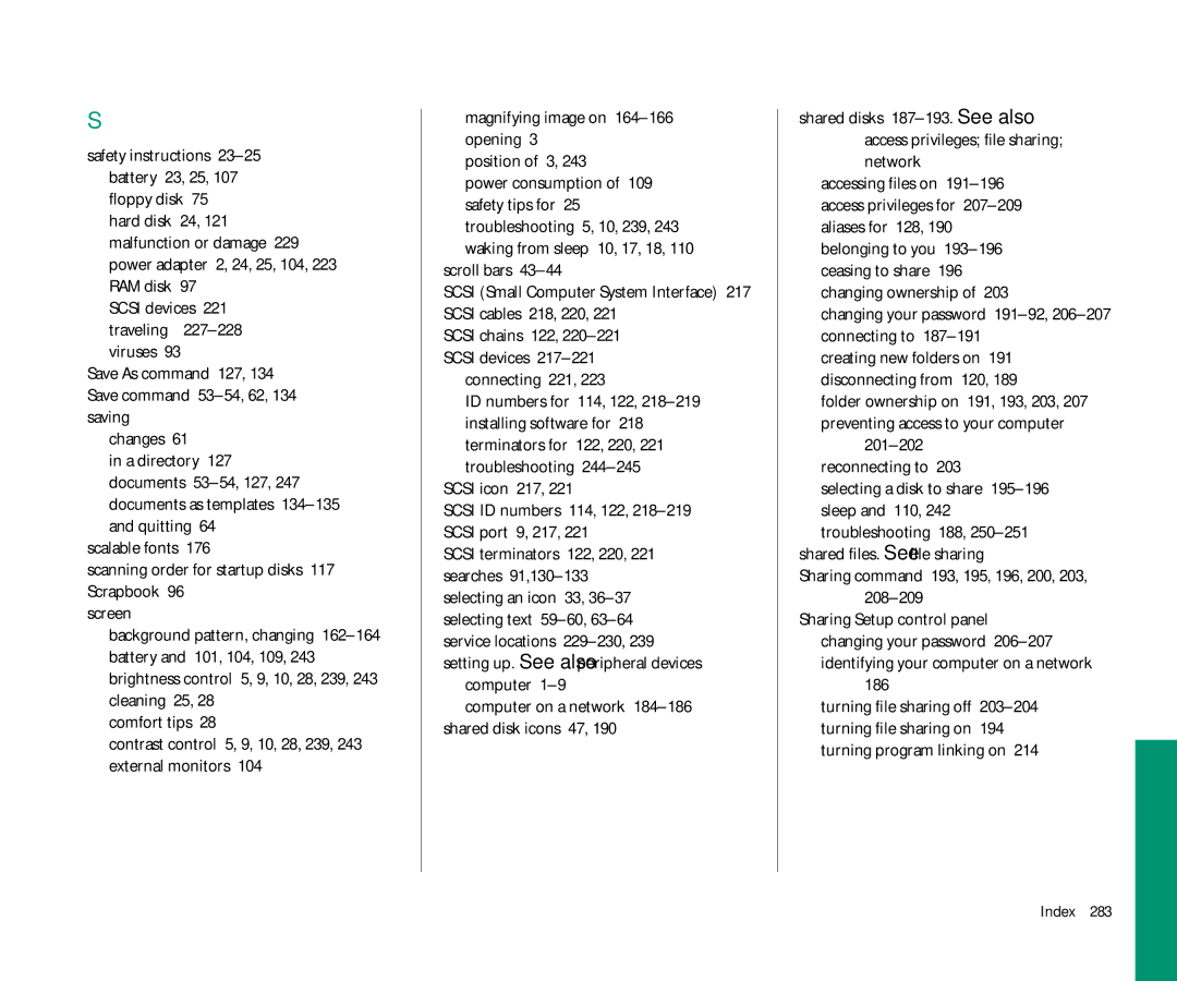 Apple 145 Magnifying image on 164-166opening Position of 3, Scroll bars, Connecting 221, Scsi icon 217, Computer, 186 