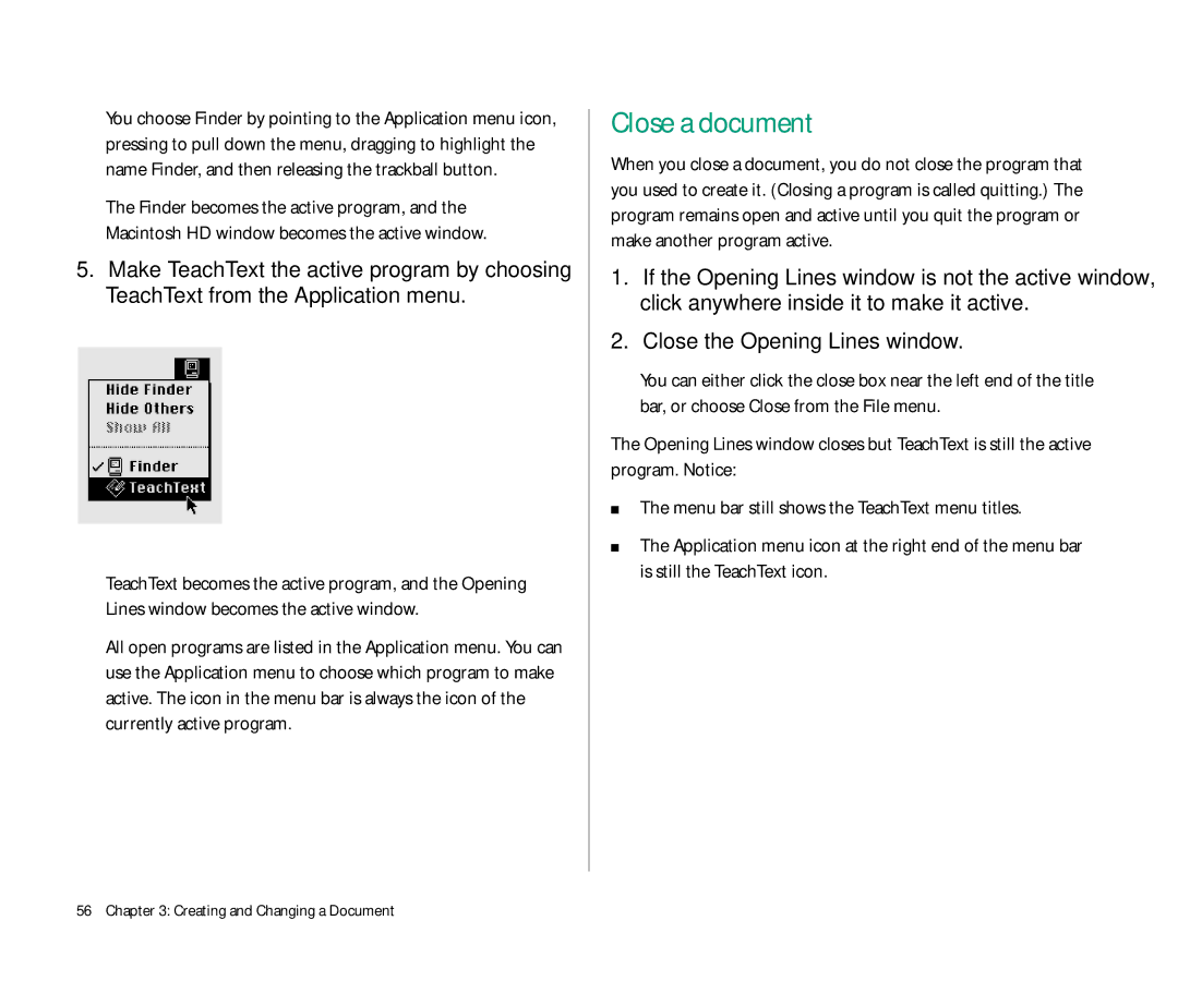 Apple 145 manual Close a document, Close the Opening Lines window 