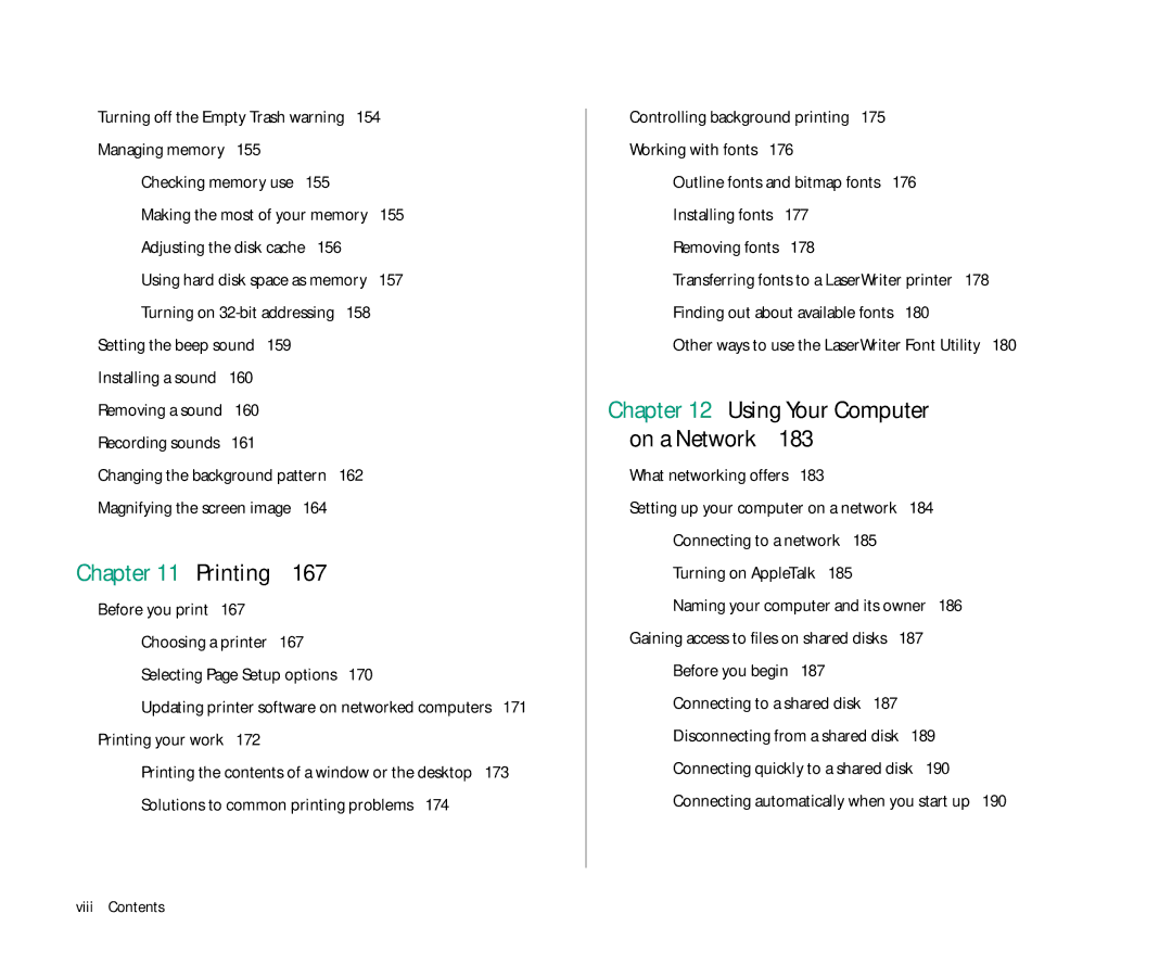 Apple 145 manual 178, Finding out about available fonts, Other ways to use the LaserWriter Font Utility, Viii Contents 