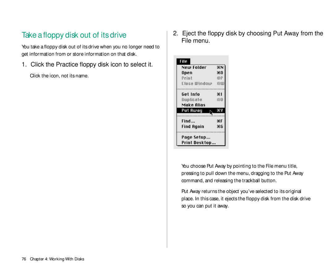 Apple 145 manual Take a floppy disk out of its drive 