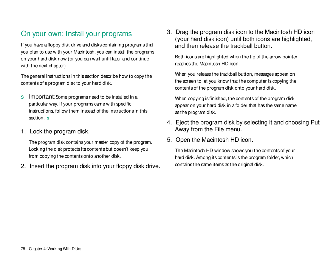 Apple 145 manual On your own Install your programs, Lock the program disk 