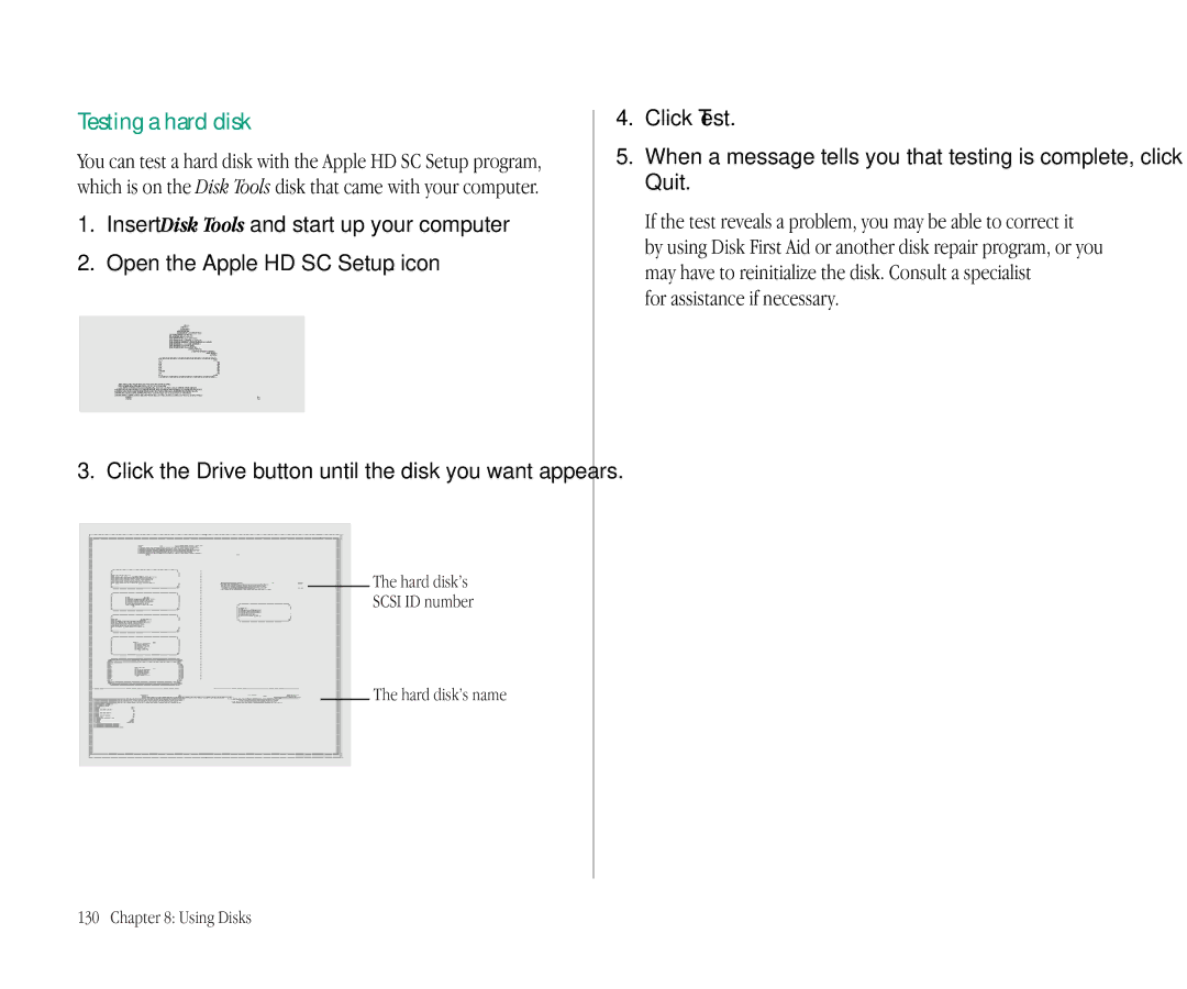 Apple 145B manual Testing a hard disk, For assistance if necessary, Hard disk’s, Scsi ID number 