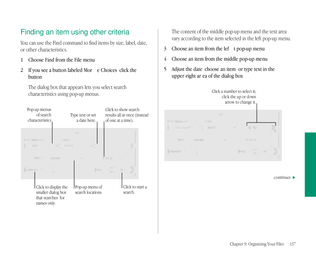 Apple 145B manual Finding an item using other criteria, Search Type text or set, Date here One at a time 