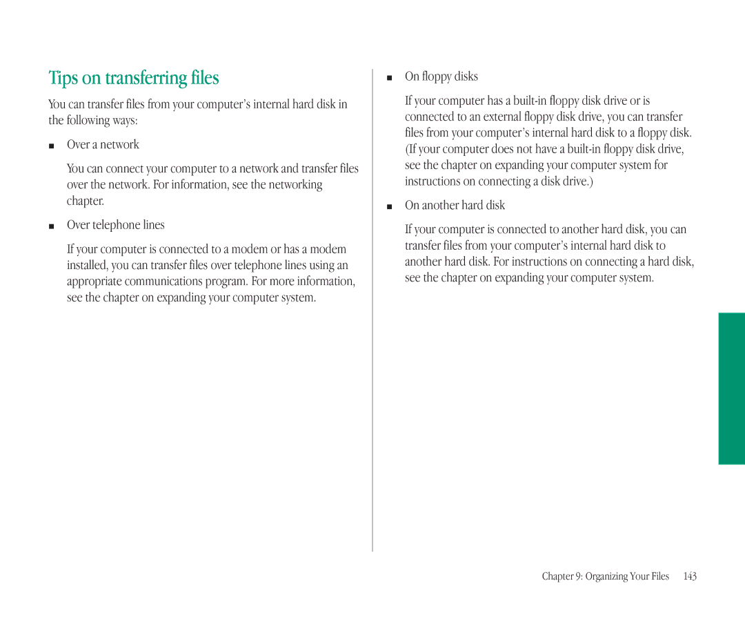 Apple 145B manual Tips on transferring files, On floppy disks, On another hard disk 