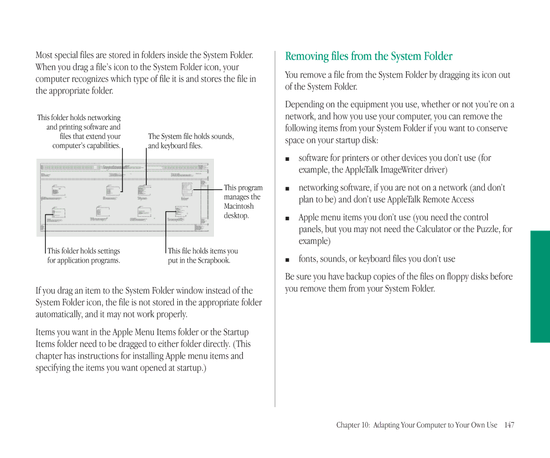 Apple 145B manual Removing files from the System Folder, Macintosh, Desktop 