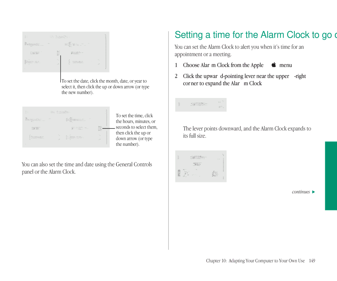 Apple 145B manual Choose Alarm Clock from the Apple K menu, Number 