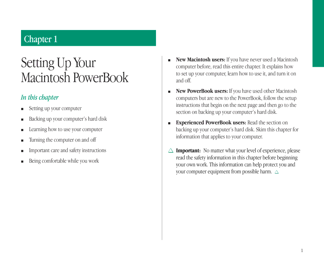 Apple 145B manual Setting Up Your Macintosh PowerBook 