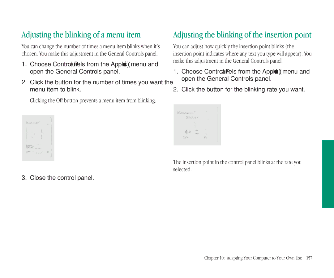 Apple 145B manual Adjusting the blinking of a menu item, Click the button for the blinking rate you want 