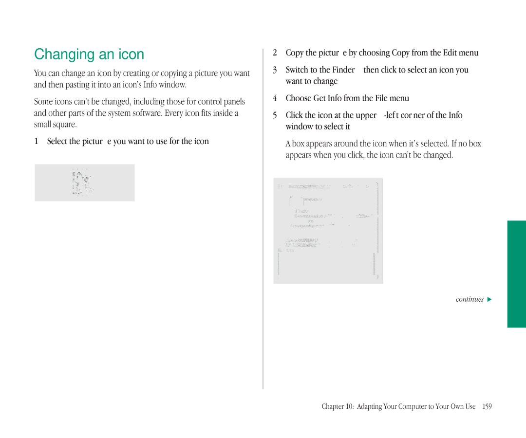 Apple 145B manual Changing an icon, Select the picture you want to use for the icon 