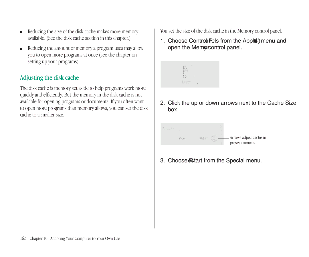 Apple 145B manual Adjusting the disk cache 