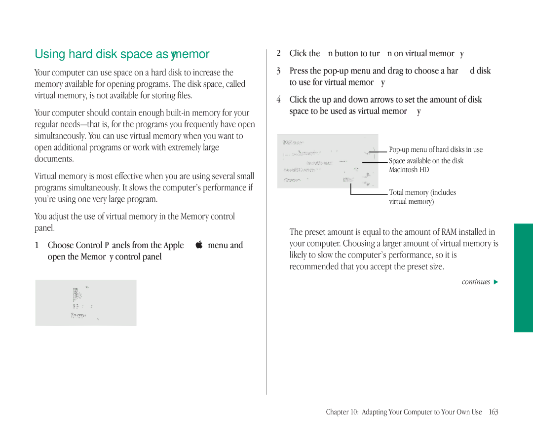 Apple 145B manual Using hard disk space as memory, Macintosh HD, Total memory includes, Virtual memory 