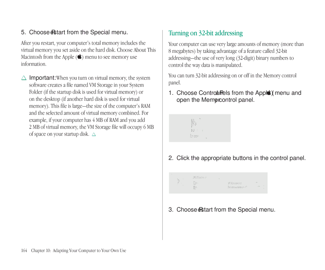 Apple 145B manual Turning on 32-bit addressing, Choose Restart from the Special menu 