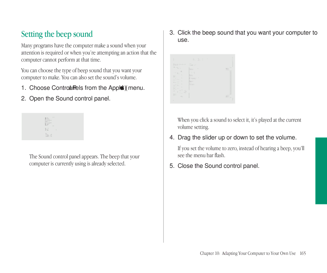 Apple 145B Setting the beep sound, Click the beep sound that you want your computer to use, Close the Sound control panel 