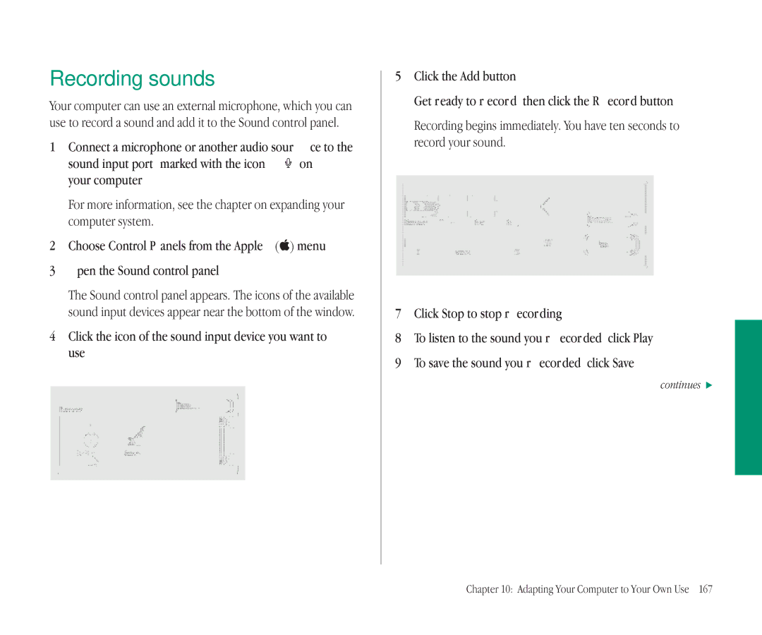 Apple 145B manual Recording sounds, Your computer 