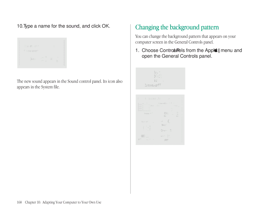 Apple 145B manual Changing the background pattern, Type a name for the sound, and click OK 