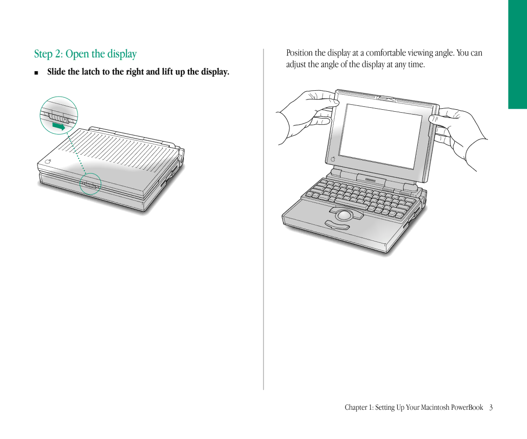 Apple 145B manual Open the display, Slide the latch to the right and lift up the display 