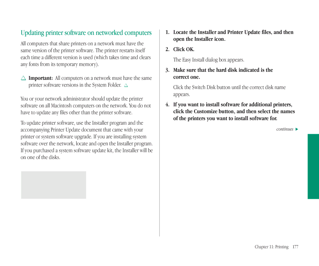 Apple 145B manual Updating printer software on networked computers, Easy Install dialog box appears 