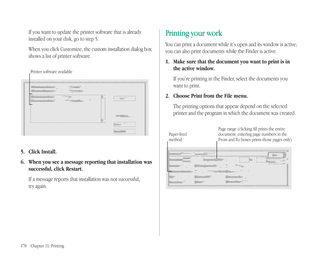 Apple 145B manual Printing your work, Choose Print from the File menu, Printer software available, Paper-feed, Method 