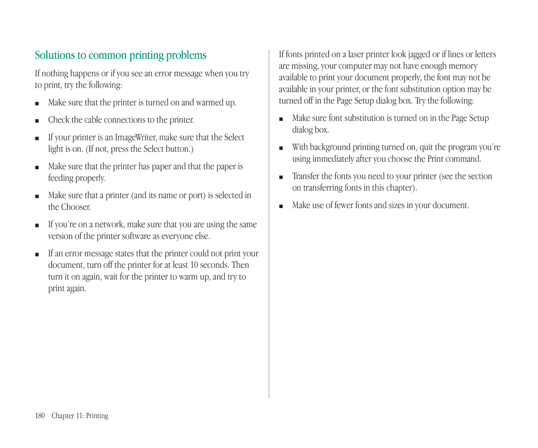 Apple 145B manual Solutions to common printing problems, Check the cable connections to the printer 