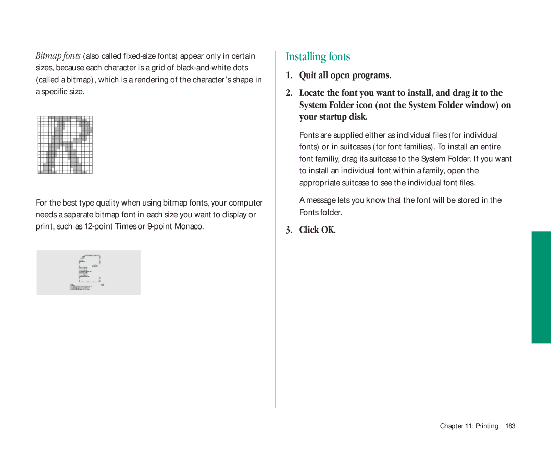 Apple 145B manual Installing fonts, Click OK 