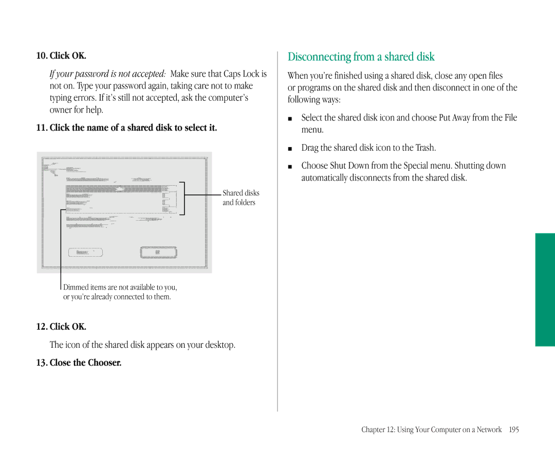 Apple 145B manual Disconnecting from a shared disk, Click the name of a shared disk to select it 