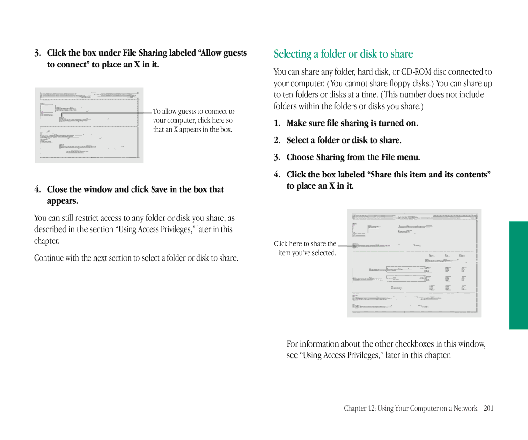 Apple 145B manual Selecting a folder or disk to share, Close the window and click Save in the box that appears 