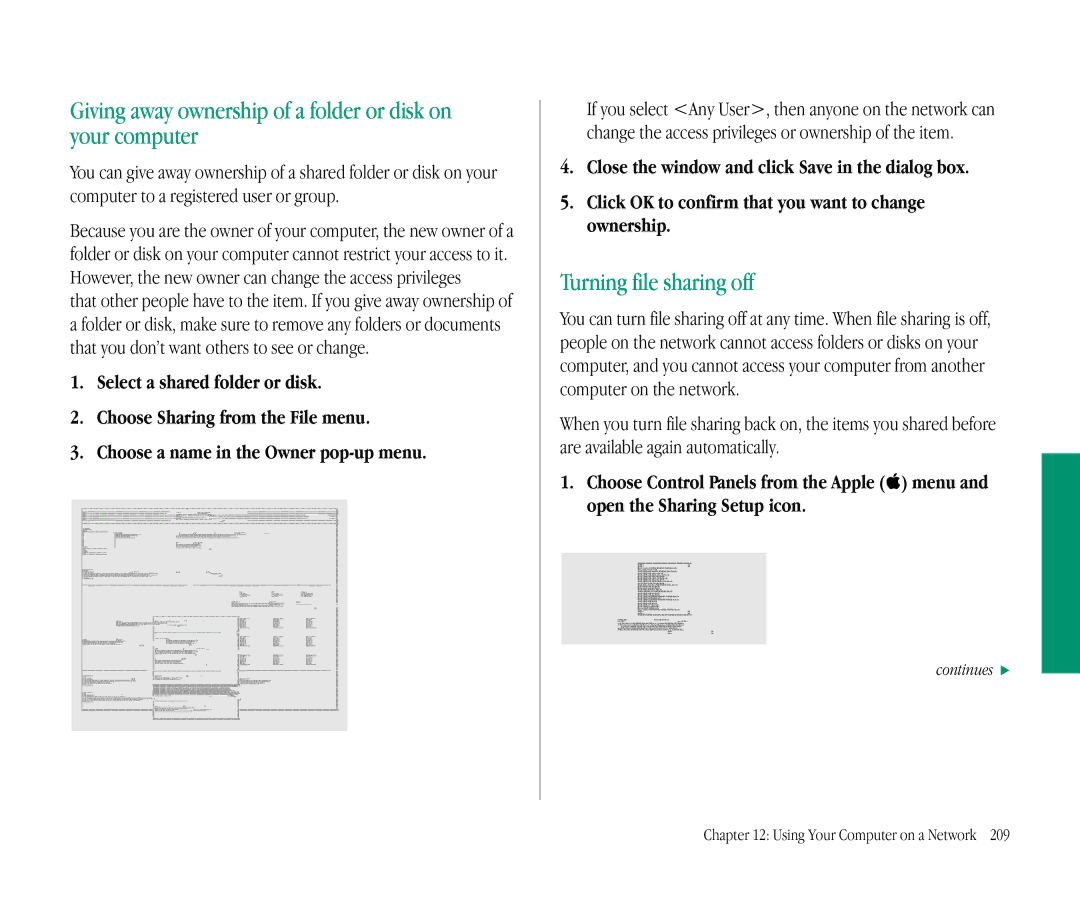 Apple 145B manual Giving away ownership of a folder or disk on your computer, Turning file sharing off 